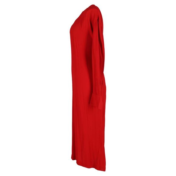 Totême Back Tie Waist Maxi Long Sleeve Dress in Red Viscose - Picture 2 of 3